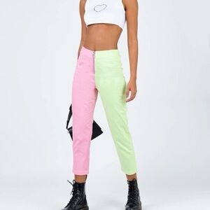 Princess Polly Pastel Two-Tone Ankle Jeans — Pink & Light Green
